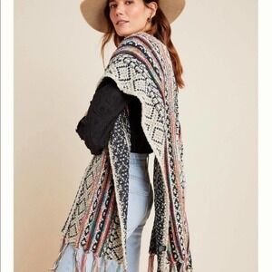 ANTHROPOLOGIE Akemi & Kin Penelope Boho Western Fringe Rainbow Kimono NEW OS